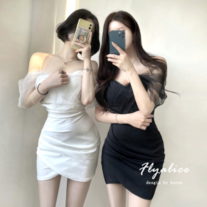 Flyalice韩国代购 性感网纱露肩包臀女人味显身材小礼服连衣裙
