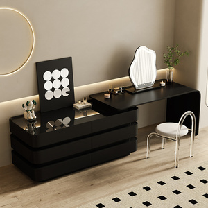 七号公寓 黑色梳妆台斗柜一体意式化妆桌复古风卧室床尾高级实木