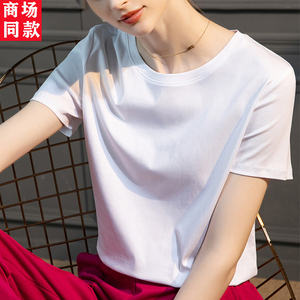 歌哥弟阿玛2024夏季新款高品质双面丝光棉短袖t恤女宽松大码丅恤