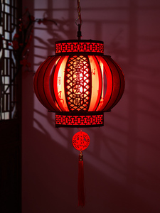 2024年龙年中国风喜庆乔迁之喜新款木艺发光旋转灯笼气氛装饰灯笼