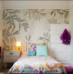 东南亚植物客厅沙发背景壁纸北欧风格墙纸简约小清新叶子卧室壁画