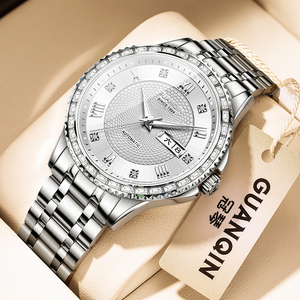 瑞士冠琴手表男士双日历机械表进口机芯镂空时尚商务夜光防水腕表