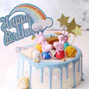 生日蛋糕装饰摆件 软陶3D小猪一家 社会猪 蛋糕摆件 娃娃