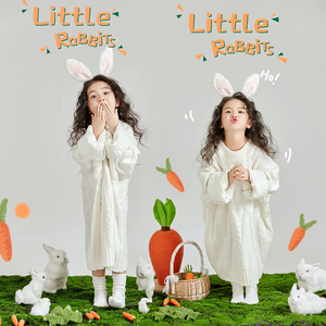 儿童摄影服装小白兔子主题白色毛衣女孩艺术照拍照服装兔子道具