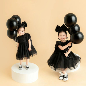 2024新款女孩2岁3儿童摄影服装黑色小清新外景纱裙公主唯美拍照衣