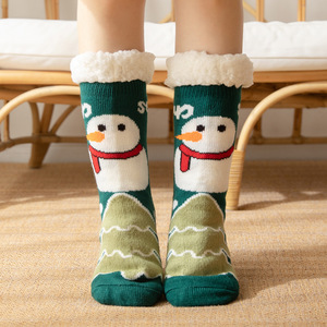 冬季超厚加绒地板袜子女室内家居保暖防滑袜鞋大童儿童睡觉暖脚套