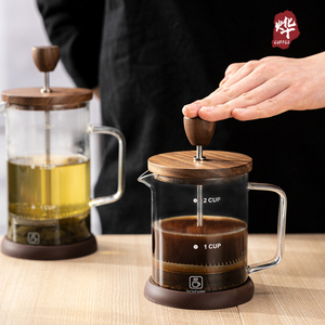 千烨咖啡 法压咖啡壶 胡桃木盖高硼硅玻璃壶身手冲过滤煮茶法压壶