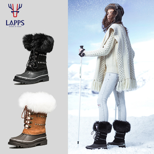 LAPPS双十一雪地靴女加绒加厚大羊毛领中筒防水防滑抗寒保暖棉 鞋
