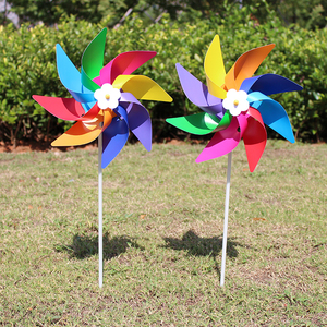 户外八彩八叶风车节日活动园林装饰彩色风车DIY玩具塑料风车热卖