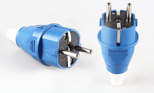 蓝色16A欧规防爆可拆自接线工业电源插头欧规2芯防水连接器对接头