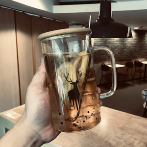 马克杯带盖勺简约文艺北欧ins大容量玻璃水杯透明杯子创意个性
