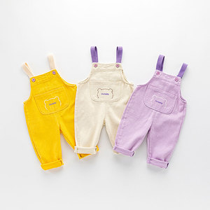 女宝宝背带裤春夏季1一3岁小童紫色纯棉洋气修身长裤婴儿裤子春装