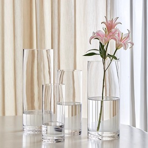 花瓶摆件客厅插花玻璃高级感富贵竹透明百合高简约雪柳直筒落地大