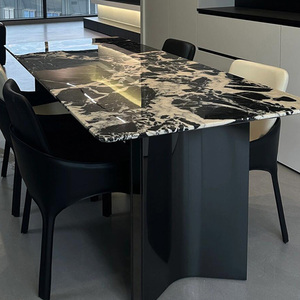 轻奢大理石餐桌现代简约长方形家用餐桌椅组合小户型不锈钢吃饭桌