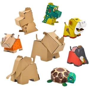 儿童diy涂色纸盒动物交通模型幼儿手工瓦楞纸板填色遛纸箱狗玩具
