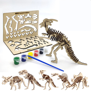儿童手工diy侏罗纪木制立体恐龙拼图涂色涂鸦拼搭创意粘土模型