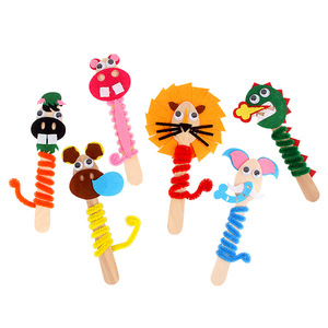 儿童手工DIY制作勺子粘贴画幼儿园创意卡通动物木勺游戏材料包3个
