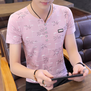 短袖T恤男夏季V领韩版修身潮流白色打底衫丅桖上衣服纯棉男装半袖