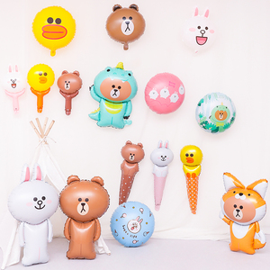卡通Line布朗熊可妮兔生日派对铝膜气球儿童宝宝周岁创意布置用品