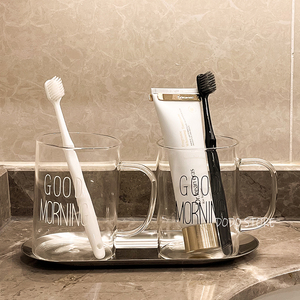 漱口杯简约带把手创意透明玻璃牙缸洗漱杯喝水杯情侣家用刷牙杯子