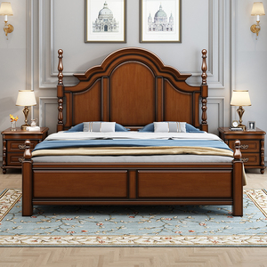 美式乡村罗马柱实木床1.8米2米双人主卧室1.5m欧式现代简约储物床