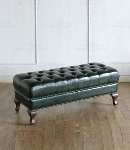 美式墨绿色真皮沙发凳长凳服装店换鞋凳欧式试衣凳床尾凳牛皮墩子