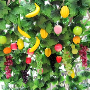 仿真水果藤条大葡萄叶子假蔬菜装饰苹果桔子绿叶植物藤蔓管道吊顶