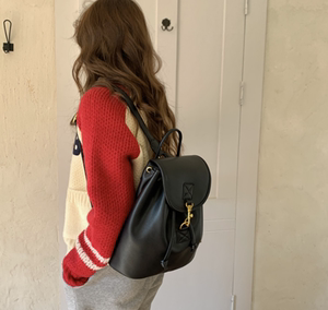 时尚背包女2023春夏季新款韩国黑色软皮双肩包大容量学生通勤书包