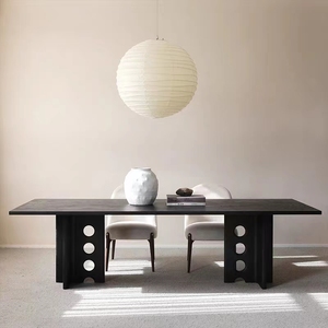 北欧全实木餐桌侘寂风极简家用书桌工业风长方形创意洽谈桌办公桌
