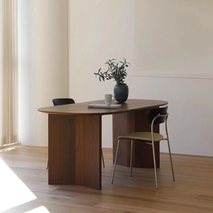 侘寂风复古实木椭圆形餐桌简约日式设计师洽谈桌书桌办公桌咖啡桌