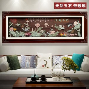 客厅装饰画中国风沙发背景墙3d立体浮雕新中式玉雕画实木玉石挂画