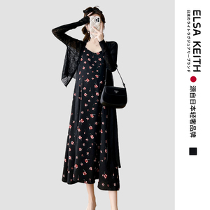 日本ELSA KEITH孕妇装春季新款宽松大码吊带连衣裙长袖外套套装女