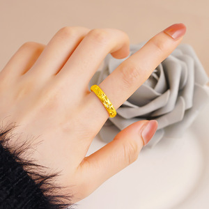 越南沙金古法戒指女满天星素圈指环活口镀金色仿真黄金戒子首饰