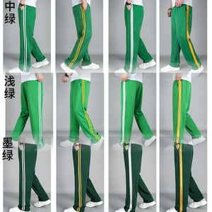 墨绿色运动裤校服裤子春夏季男女童中小学生绿色一道二两三条粗杠
