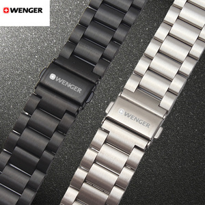 WENGER威戈手表带钢带 男精钢实心黑色适配军表 18 20 22 24mm