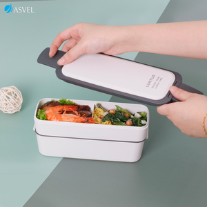 日本asvel饭盒密封微波炉加热 塑料午餐盒便当盒上班带带餐具