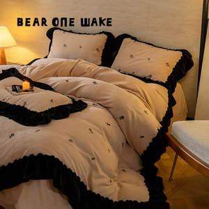熊一醒醒 法式冬季牛奶绒四件套高端珊瑚绒保暖被套双面加厚被套