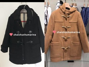 现货 英代正品Burberry 童装 羊毛牛角扣连帽大衣毛呢  外套 儿童