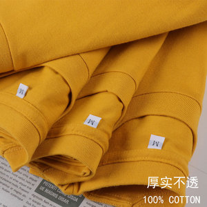 日系姜黄色短袖T恤男女通款全棉打底运动透气纯棉纯色南瓜黄小衫