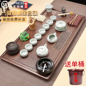 中式大气紫砂功夫茶具套装实木茶盘茶壶盖碗排水整块茶台家用办公