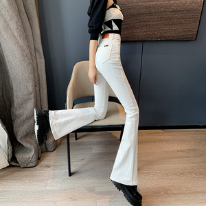 微喇牛仔裤女夏季2024年新款高腰小个子九分显瘦白色马蹄喇叭裤子