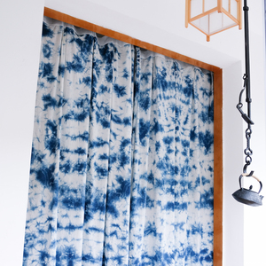 冰花定制蓝染扎染古风国风中式日式和风纯棉遮光窗帘布料卧室客厅