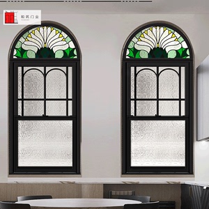 和筑门业美式上下式提拉窗小红书网红店门窗钛镁铝合金法式玻璃窗