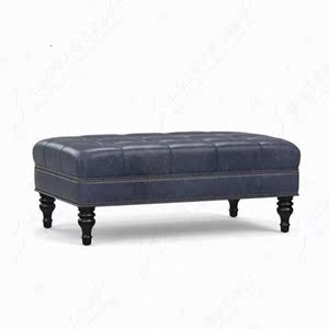 欧式轻奢卧室床尾凳客厅沙发脚踏凳蓝色真皮换鞋凳服装店衣帽间凳