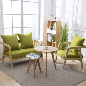 北欧单人沙发椅实木布艺现代简约咖啡厅奶茶店卡座双人小户型椅子