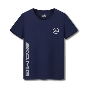 新款夏季定制奔驰AMG汽车4s店个性印花短袖t恤男女情侣纯棉半截袖