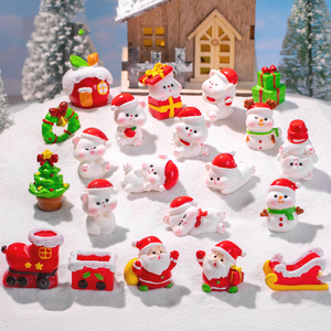 微景观树脂摆件可爱圣诞节老人小熊火车厢造雪景DIY水晶球装饰品