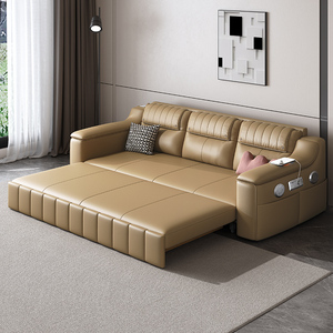 实木沙发床2024新款折叠两用出租房阳台多功能床高端皮梳化床香港