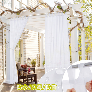户外防水防雨窗纱 可拆卸免打孔凉亭白色纯色 半透光现代简约窗帘