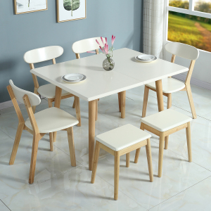 小户型折叠餐桌椅组合家用北欧风格实木伸缩吃饭桌子现代简约餐桌